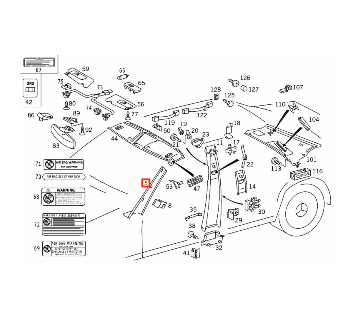 Mercedes-Benz A-Säulen-Verkleidung mit Lederbezug W140 NEU – A1406920189 – Ansicht 5