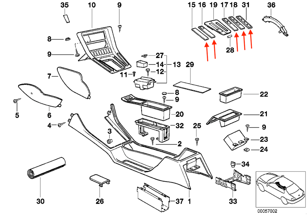 BMW E31 840Ci 840i 850Ci 850CSi Links Blende Mittel Konsole Abdeckung Version – Ansicht 4