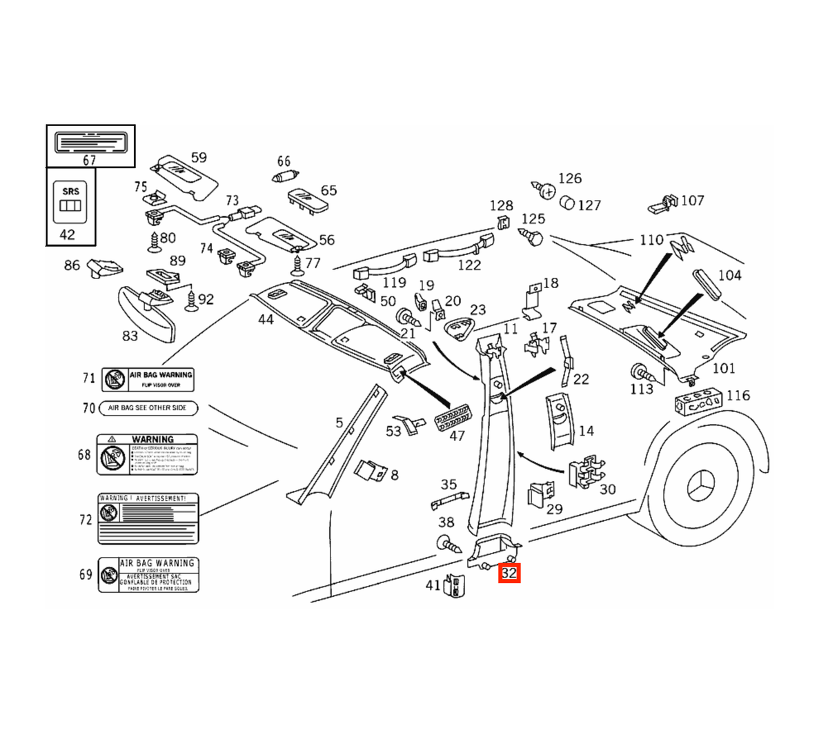 Mercedes-Benz B-Säulen-Verkleidung unten W140 C140 NEU – A1406920322 – Ansicht 4