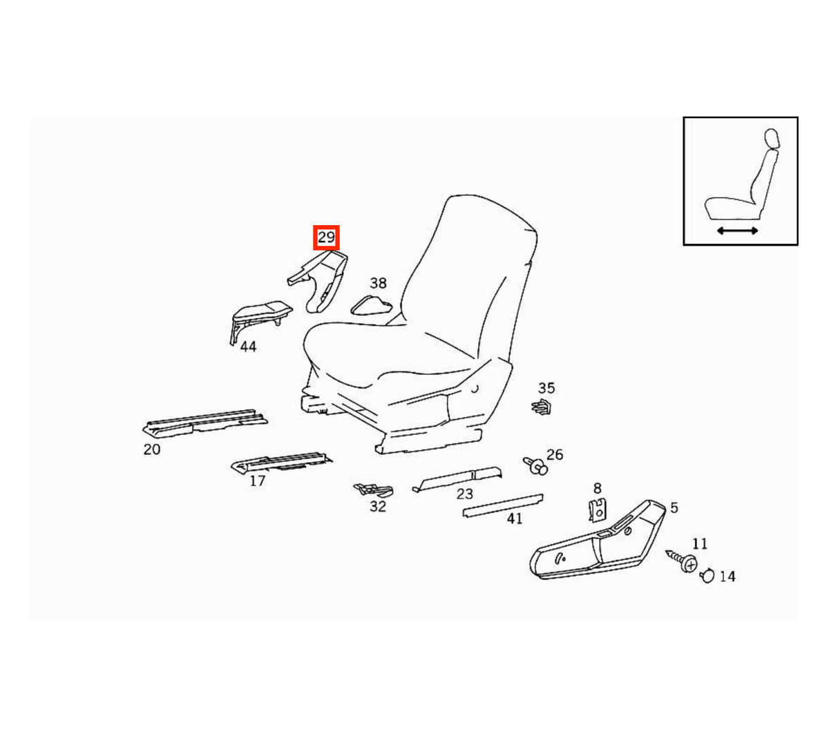 Mercedes-Benz Sitzverkleidung innen seitlich vorne W140 C140 NEU – A1409102518 – Ansicht 4
