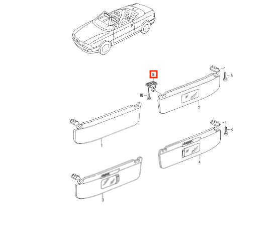 Audi Cabrio 80 Cabrio Sonnenblende li. u. re. Clip Schwarz – Ansicht 3