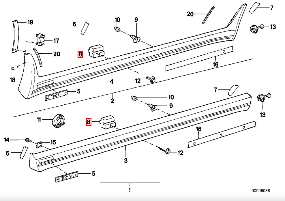 BMW E30 Seitenschweller unten Clip Set Schwarz – Ansicht 3