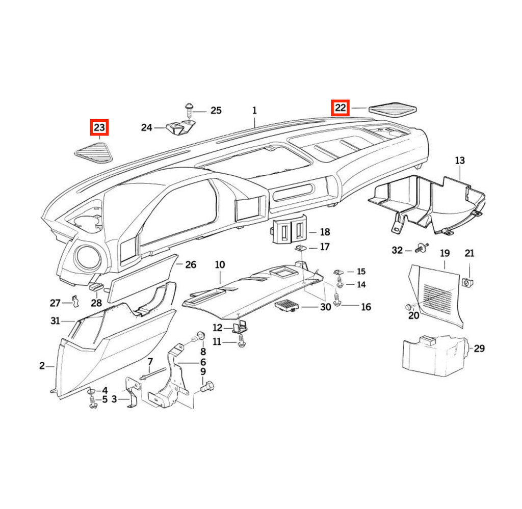 BMW Lautsprecherabdeckung Armaturenbrett E34 NEU – Ansicht 4