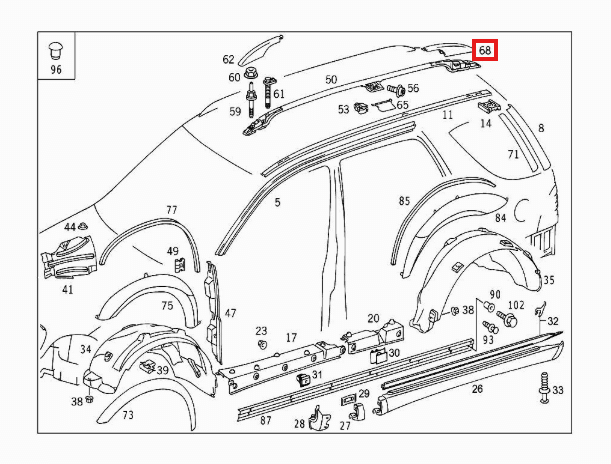 Mercedes-Benz Hinten Dachreling-Abdeckung Schwarz W163 – A1638490503 – Ansicht 4