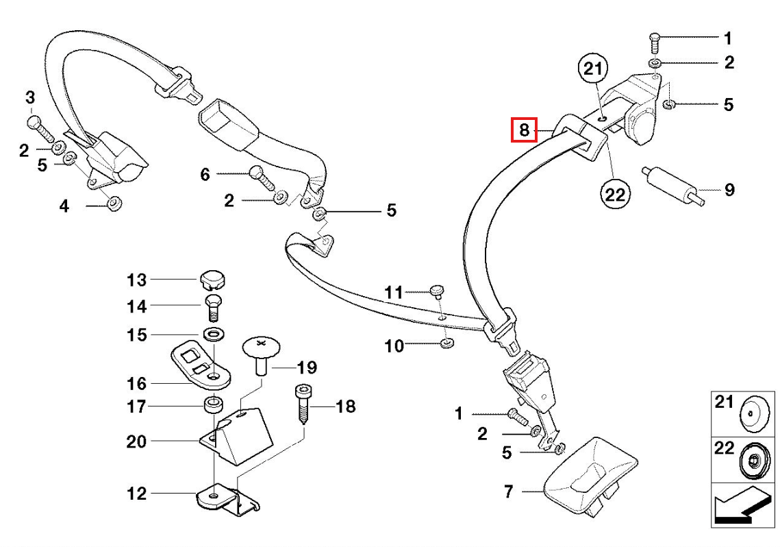 BMW Gurtführung Abdeckung Rücksitz 2er-Satz E38 NEU – Ansicht 4