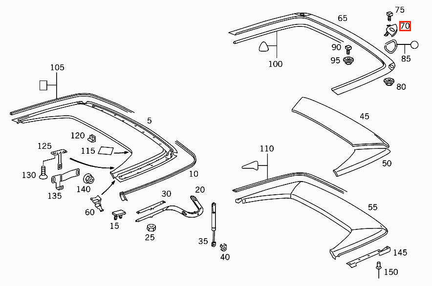 Mercedes-Benz R129 Hardtop Back Abdeckung oben Zierleiste li. od. re. Schwarz – A1297581181 – Ansicht 5