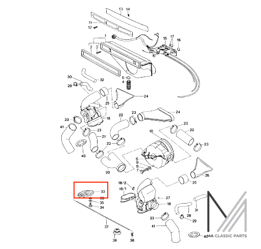 Porsche 911 Luftverteiler unter dem Armaturenbrett (1970–1989) – Ansicht 3