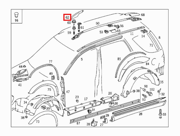 Mercedes W163 ML Dachreling Abdeckung vorne L/R Schwarz – A1638490103 – Ansicht 4