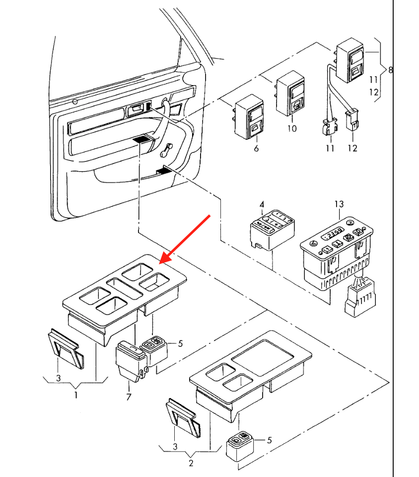 Audi 100/200 A6 100 Fenster Bedienung Verkleidung Abdeckung Schwarz – Ansicht 4
