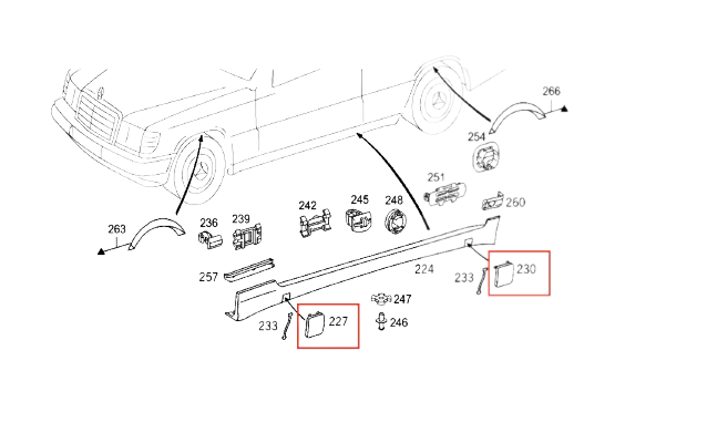 Mercedes-Benz W202 Wagenheber-Abdeckung Rocker Kappe Set von 4 Grundiert und – A2026982330 – Ansicht 2