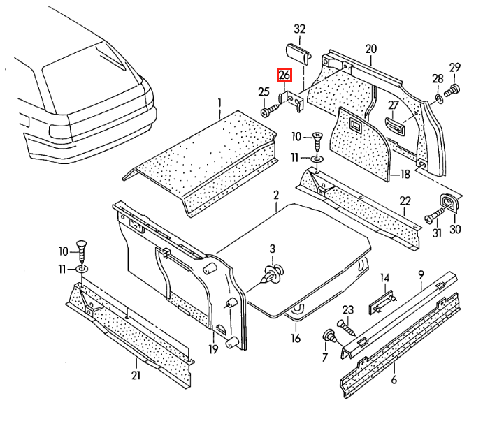 Audi 100/200 A6 100 Support Gepäck Fach Abdeckung Set von Schwarz und – Ansicht 4