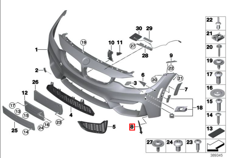 BMW F80 F82 F83 M3 M4 vorne Stoßstange Luft Inlet seitlich Grill li. od. re. – Ansicht 4