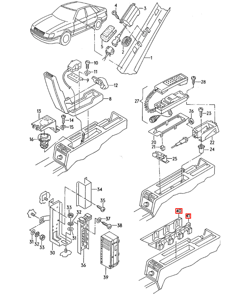 Audi 100/200 A6 100 Becherhalter seitlich Rahmen Set von li. u. re. Schwarz und – Ansicht 4