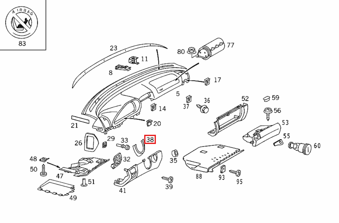 Mercedes-Benz Lenksäulenverkleidung Klappe Facelift W208 – A2086890580 – Ansicht 3
