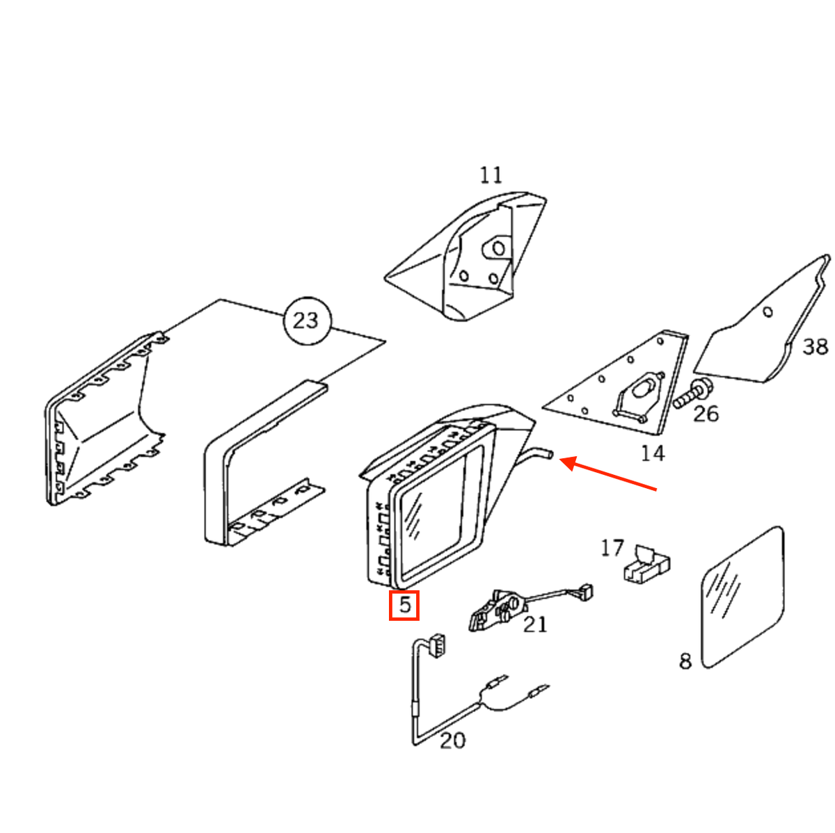 Mercedes-Benz Spiegelgestänge Reparatursatz W124 W201 – A1248107716 – Ansicht 2