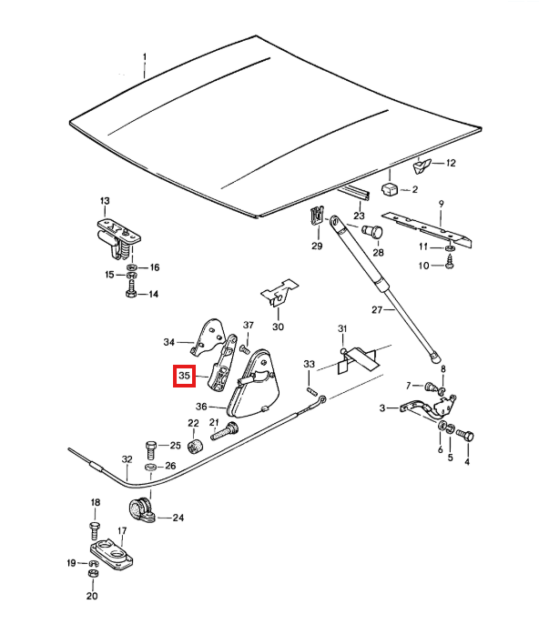 Porsche 924 928 944 968 Motorhauben-Entriegelungsgriff Schwarz – Ansicht 4