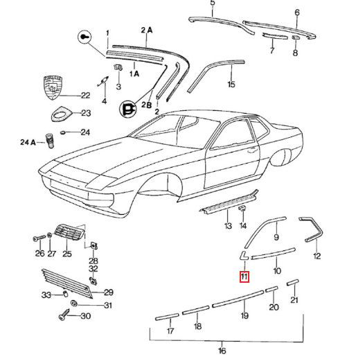 Porsche 924 944 968 924S Türfensterecken-Zierleiste Set von Schwarz 477853375A – Ansicht 4
