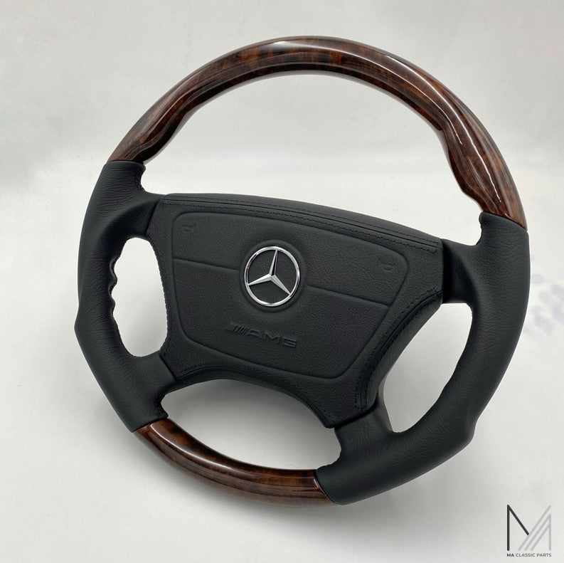 Mercedes Benz Lederlenkrad Wurzelholz ergonomisch R129 W124 W201 W140 – Ansicht 3