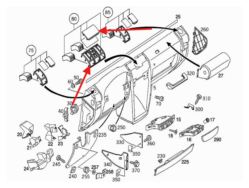 Mercedes-Benz Lüftungsdüsen-Rahmen Armaturenbrett Mitte G-Klasse W463 NEU – A4636807508 – Ansicht 4