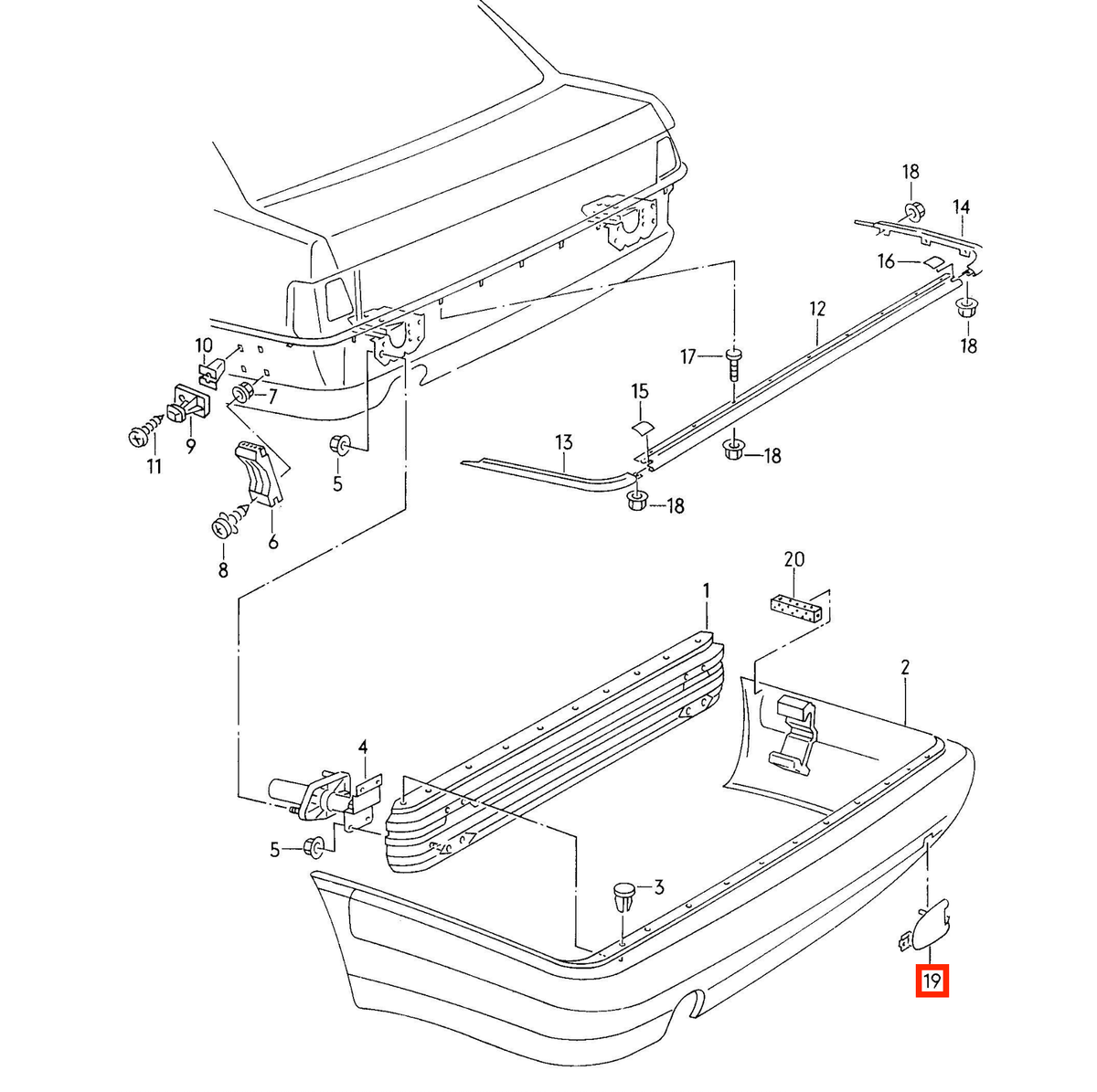 Audi Abschleppösenabdeckung Stoßstange hinten V8 D11 Grundiert – Ansicht 4