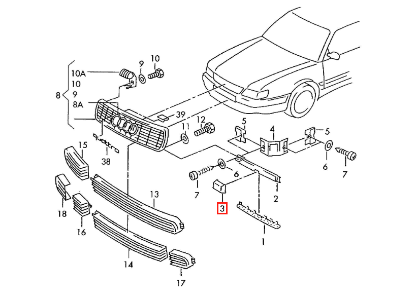Audi 100/200 A6 100 vorne Stoßstange Head Leuchte Unterlegscheibe Zierleiste – Ansicht 4