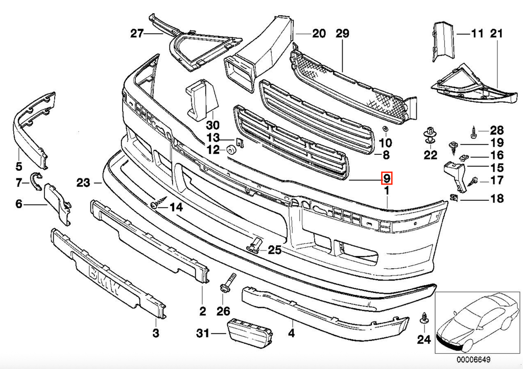 BMW Gitter Frontstoßstange E36 NEU – Ansicht 3