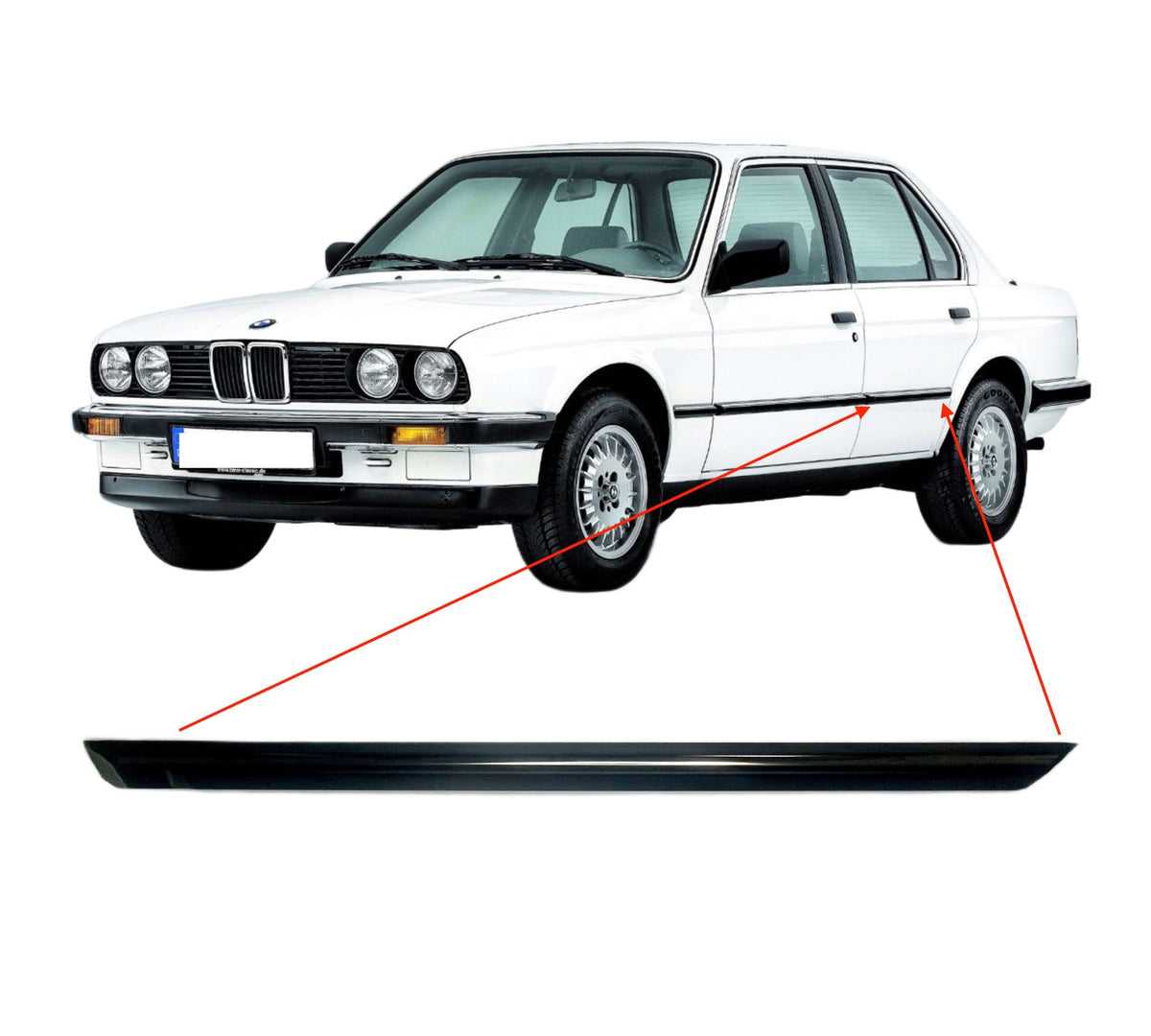 BMW Zierleiste Tür hinten links Schwarz mit Chromleiste E30 NEU