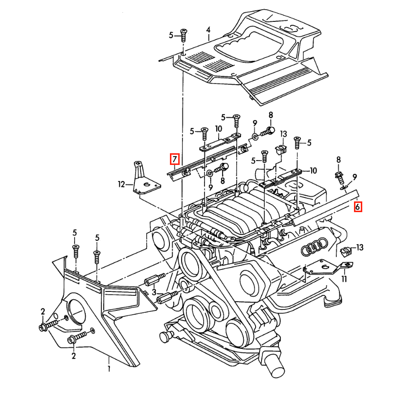 Audi diverse Modelle 80 innen Motor AAH Abdeckung Set von li. u. re. Schwarz – Ansicht 4