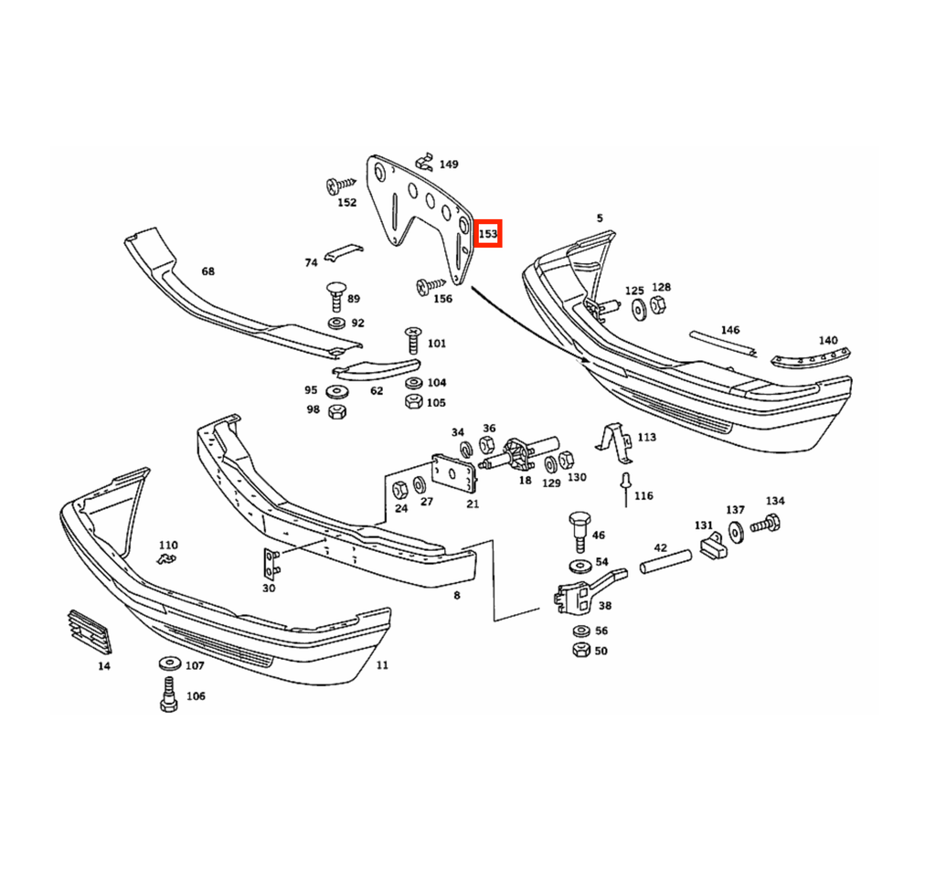Mercedes-Benz Kennzeichenhalter Stoßstange vorne USA W126 C126 SEC NEU – A1268170211 – Ansicht 4