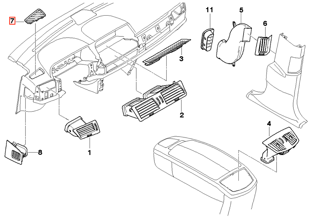 BMW E65 E66 E67 E68 Armaturenbrett Demister Luftdüse li. od. re. – Ansicht 14
