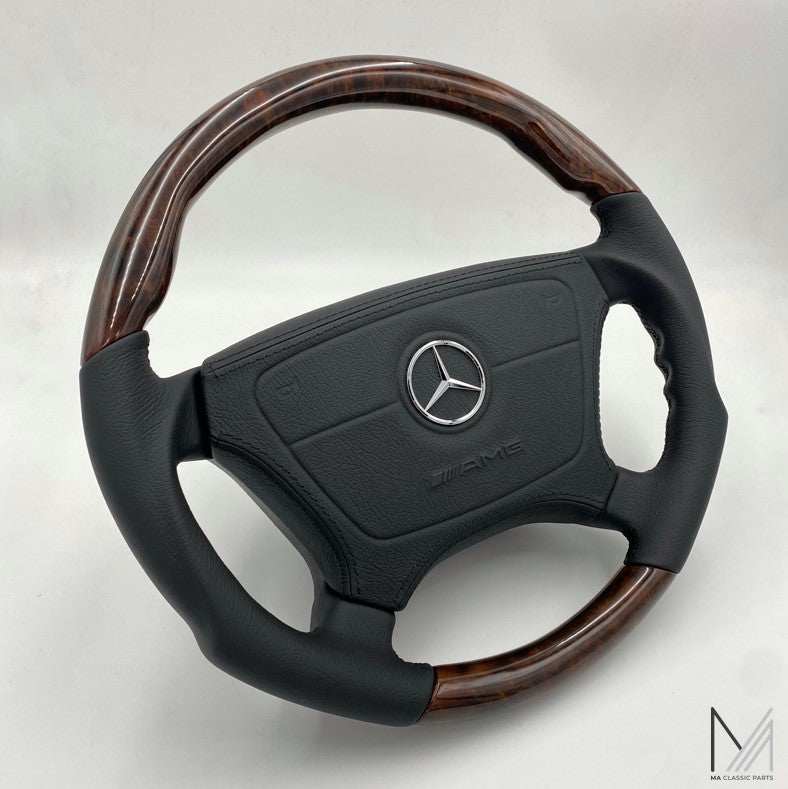 Mercedes Benz Lederlenkrad Wurzelholz ergonomisch R129 W124 W201 W140 – Ansicht 2