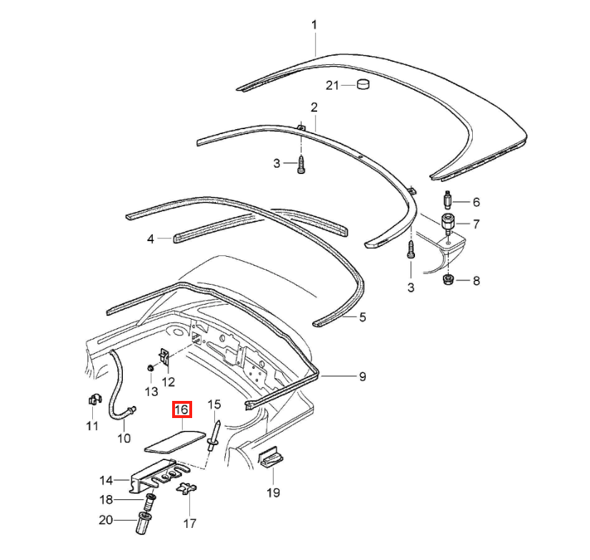 Porsche Boxster Cabriodach-Zierblende Set von Grundiert – Ansicht 4