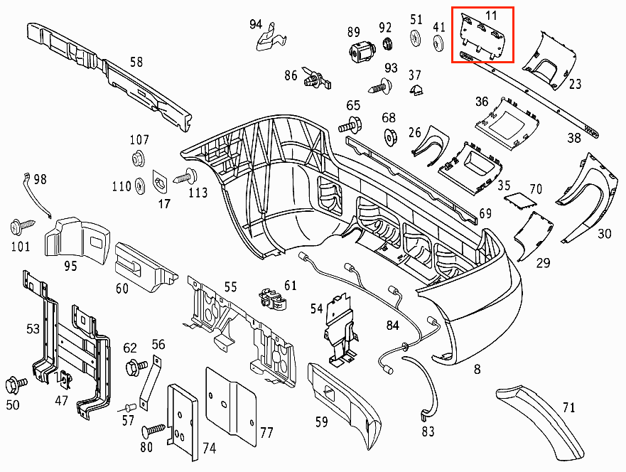 Mercedes-Benz W163 Hinten Abschlepphaken Abdeckung li. od. re. Grundiert – A1638801605 – Ansicht 4