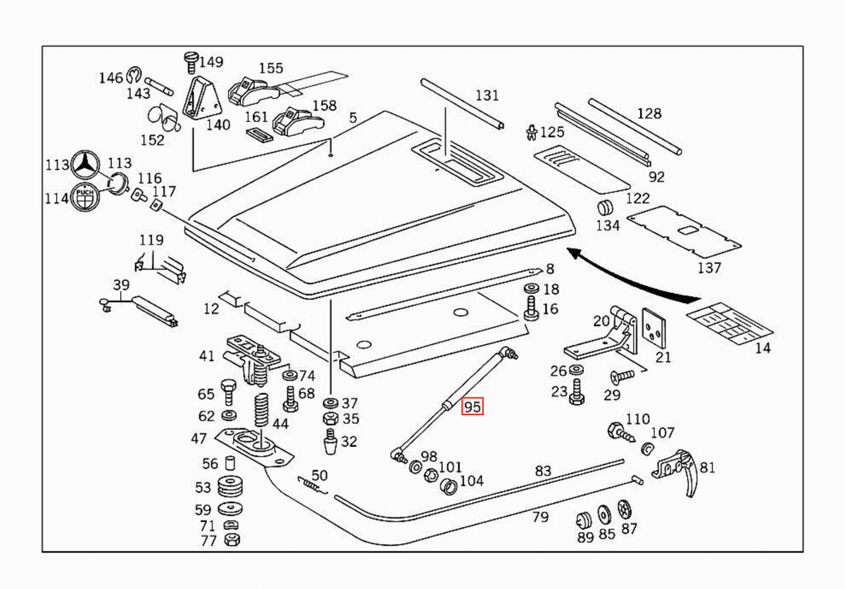 Mercedes-Benz Motorhauben-Gasdruckfeder G-Klasse 2er-Set W461 W463 – A0009808164 – Ansicht 4