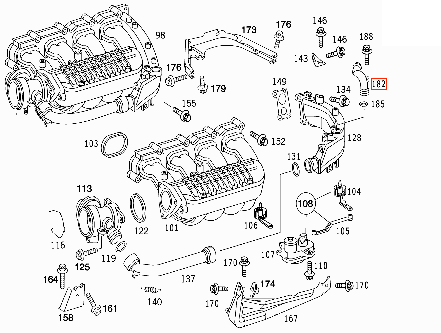 Mercedes-Benz W202 W203 W210 CL203 EGR Schlauch Pipe Connector OM611 OM612 Motor – A6111400108 – Ansicht 5