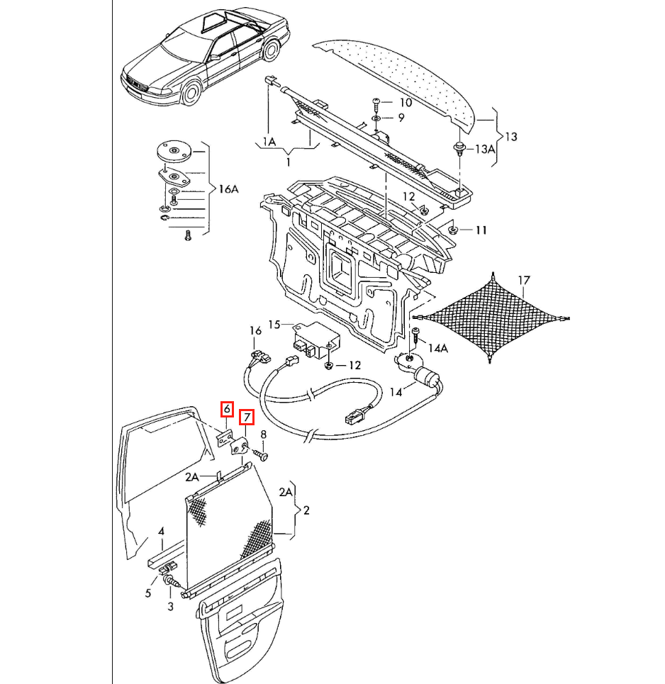 Audi 100/200 A4 A8 100 hinten Tür Sun Jalousie Hooks Screws und Spacers Set von – Ansicht 4