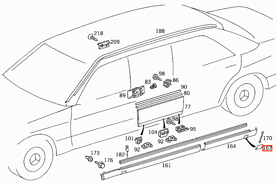 Mercedes-Benz W124 Seitlich Skirt Wagenheber Abdeckung Set von 4 Grundiert – A1246980330 – Ansicht 4