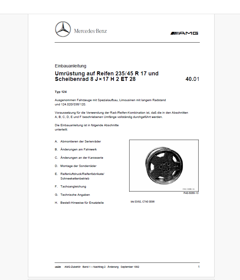 Original W124 / C124 Einbauanleitung AMG AERO 1 8x17 ET28