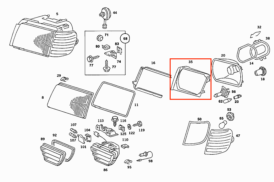 Mercedes-Benz W126 C126 Euro Bosch Scheinwerfer Halterung Abdeckung li. od. re. – A0008261324 – Ansicht 6