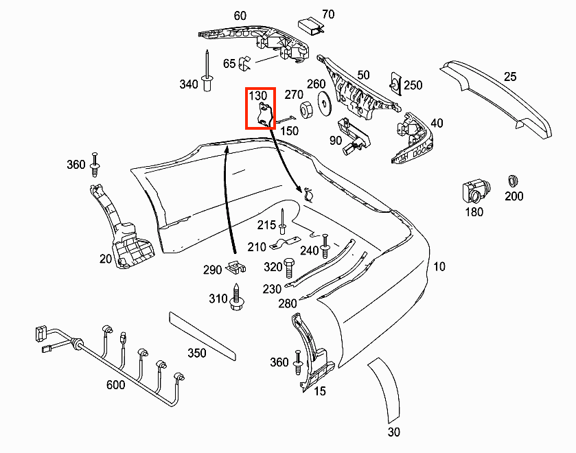 Mercedes-Benz W219 Hinten Abschlepphaken Abdeckung Grundiert – A2198800005 – Ansicht 4