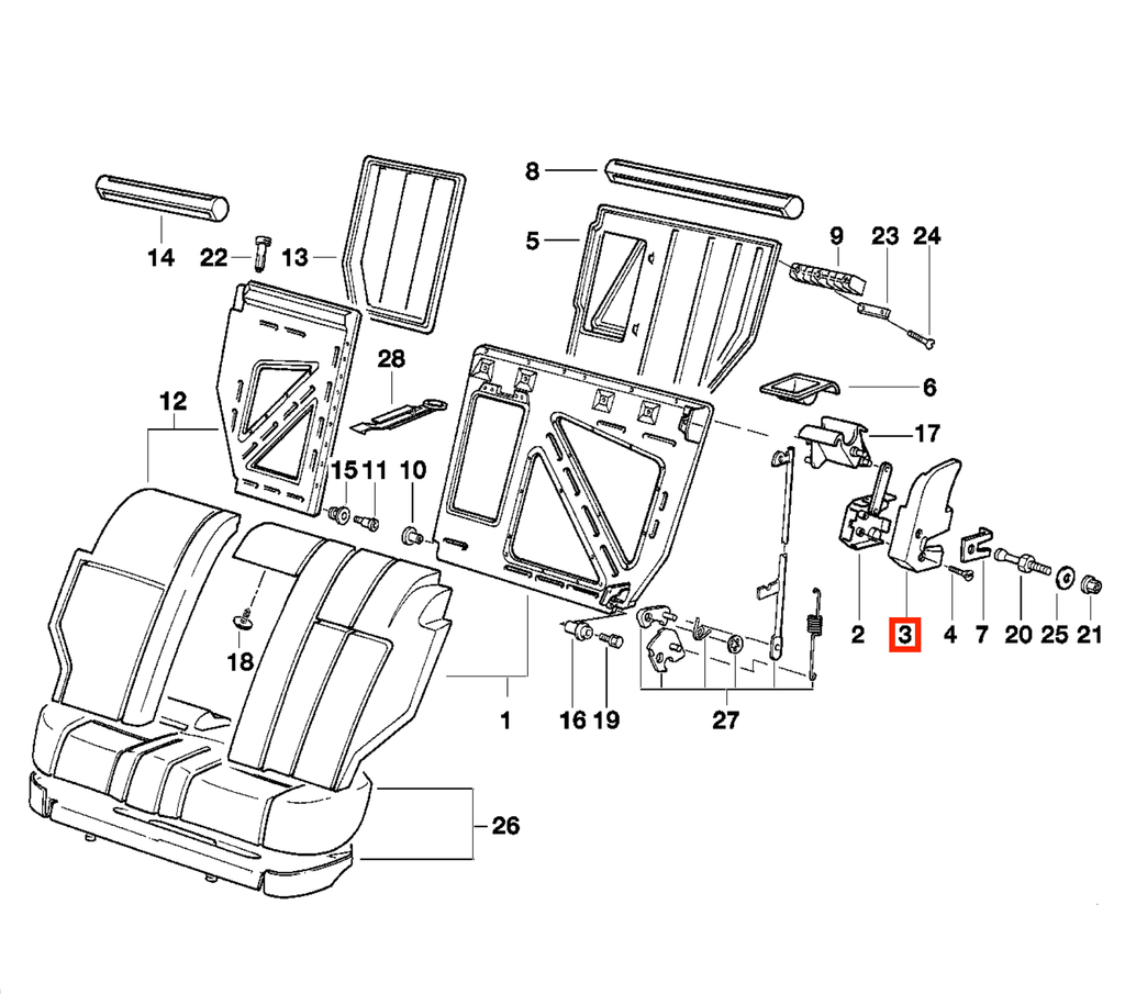 BMW Touring Schlossabdeckung Rücksitzbank E34 NEU – Ansicht 4