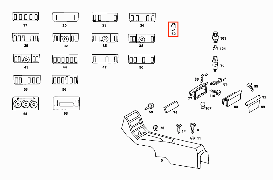 Mercedes-Benz W123 C123 S123 Mittel Konsole Schalter-Abdeckung Set von 2 Schwarz – A1236831010 – Ansicht 4