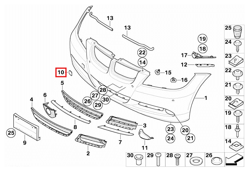 BMW Abschleppösenabdeckung Stoßstange vorne E90 Grundiert – Ansicht 4