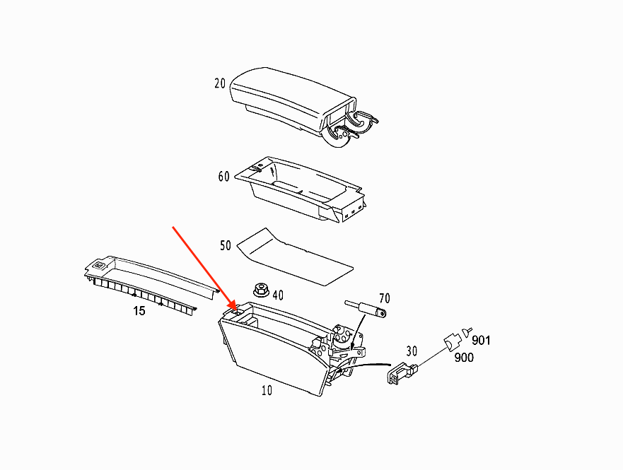 Mercedes-Benz R230 Mittel Konsole Armlehne Schloss Clip Schwarz – A2306800150 – Ansicht 4