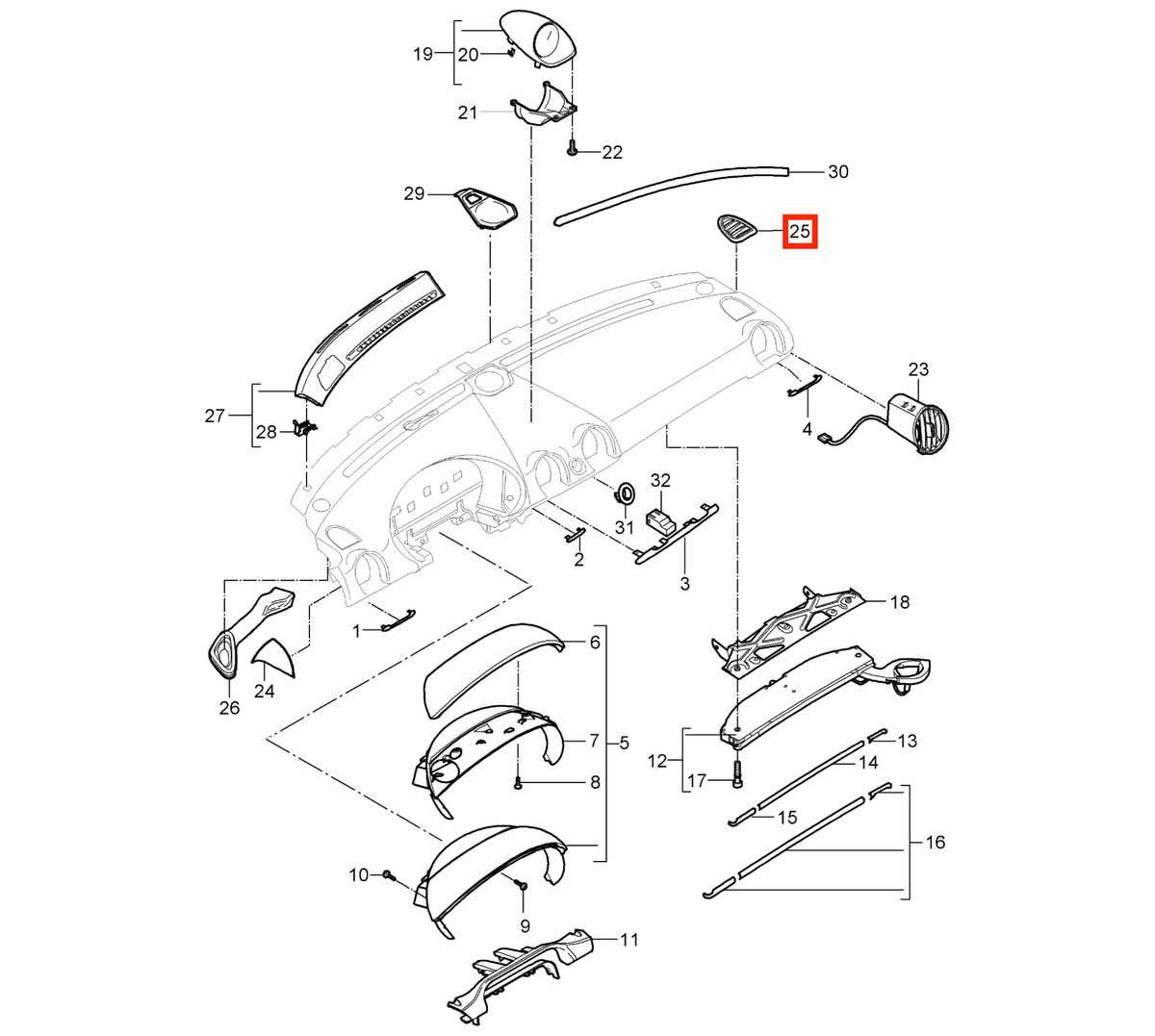 Porsche Defroster-Luftgitter Armaturenbrett 2er-Satz Boxster 986 987 Cayman NEU – Ansicht 4