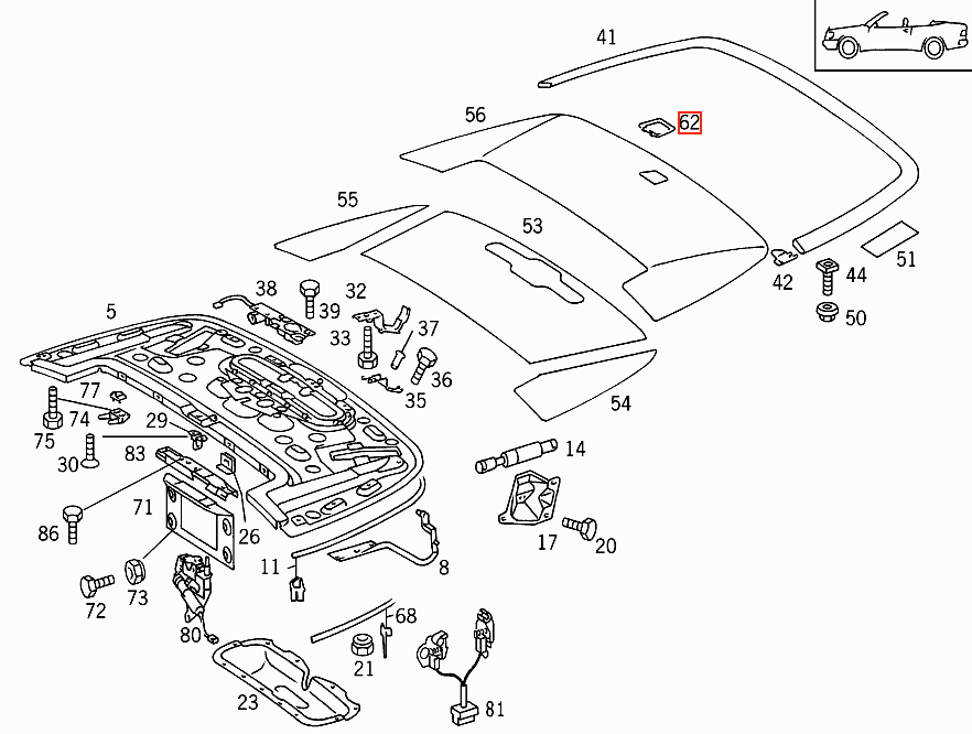 Mercedes-Benz W124 A124 Cabrio Kofferraum Schloss Abdeckung Schwarz – A1247570308 – Ansicht 4