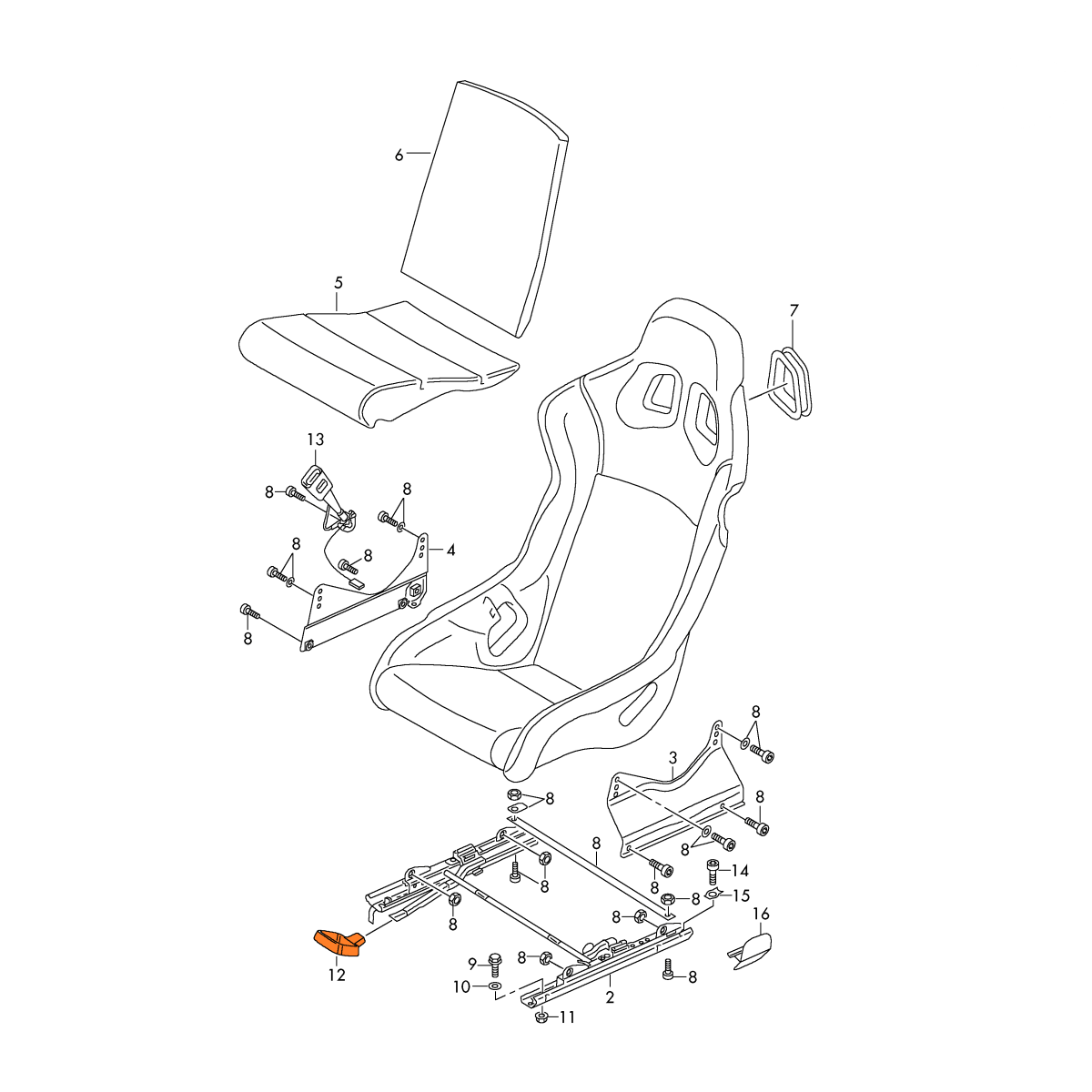 Audi A3 TT Vorne Sitz Verstellung Griff Hebel Set li. u. re. Schwarz – Ansicht 4