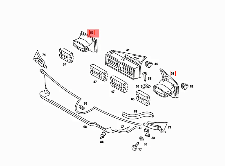 Mercedes-Benz Lüftungsgitter Armaturenbrett 2er-Satz W201 – A2018301254 – Ansicht 7