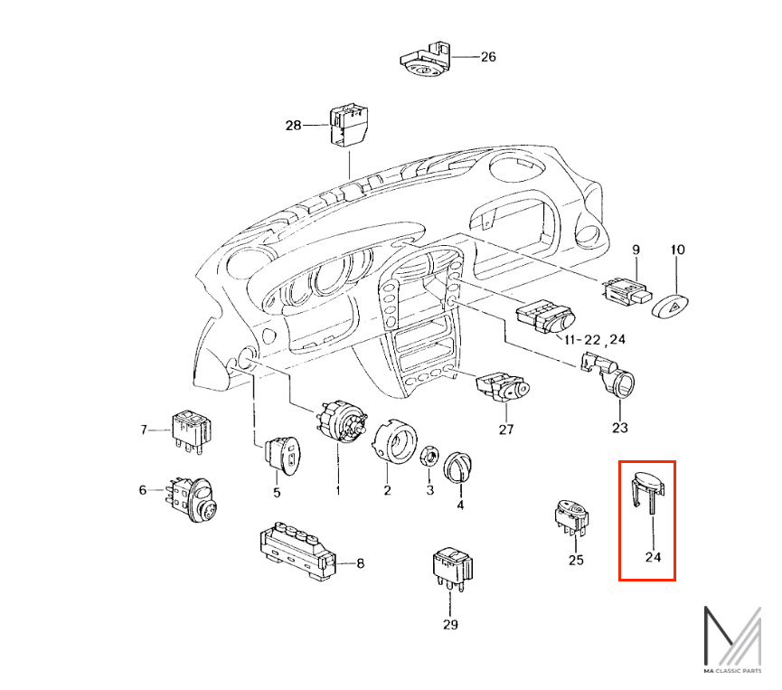 Porsche 911 996 / Boxster 986 Blindrohling für Armaturenbrettschalter Set – Ansicht 3