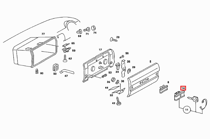 Mercedes-Benz Handschuhfach-Griff mit Schlossöffnung W123 NEU – A1236800084 – Ansicht 4